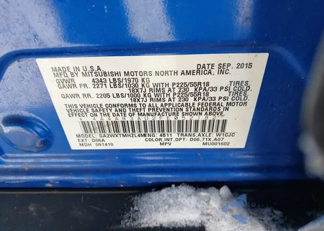 2015 Mitsubishi Outlander Sport Es from USA, damaged, VIN 4A4AR3AU2FE052182